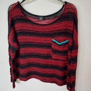 Toto Red & Black striped lightweight knit top Medium Goth Grunge Relaxed
